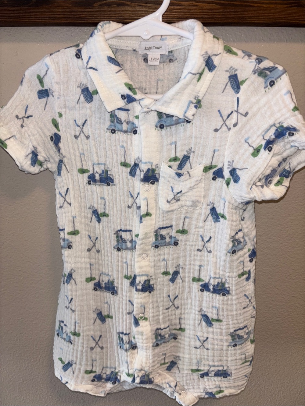 Angel Dear Golf-Print Muslin Romper